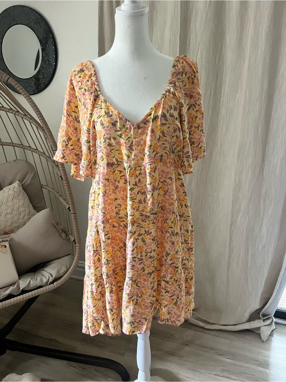 Billabong Yellow Floral Flutter Mini Dress